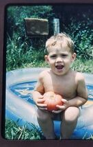 VTG 1952 Kodak Kodachrome Slide Young Happy Boy First Tomato Wading Pool - $9.99