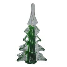 Vtg 8.5&quot; Art Glass Christmas Tree Green &amp; Clear Bubble-Inclusive Holiday... - $408.83 MXN