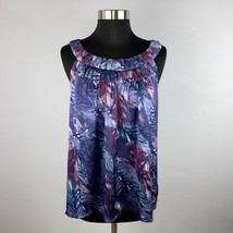 AB Studio Womens Medium M Polyester Sleeveless Purple Multicolor Leaf Print Top - £15.03 GBP