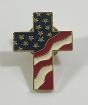 Patriotic Cross American Flag Pin, God and Country, Gold Plate, Made in the USA! - $4.21