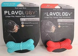Lot of 2 Playology Dual Layer Bone Dog Toy All-Natural Beef Peanut Butte... - $15.79