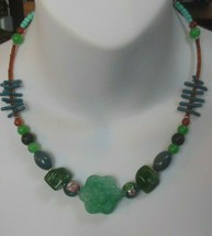 Vintage Signed Robert Rose Green Bead Necklace 21&quot;-Adjustable - £19.08 GBP