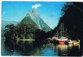New Zealand Postcard Milford Sound Mitre Peak Crayfishing Boats - £2.36 GBP