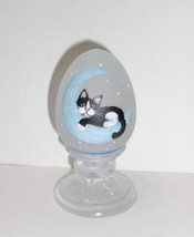 Fenton Glass Crystal Satin Egg Tuxedo Kitty Blue Crescent Moon FAGCA Ltd Ed 30 - £175.18 GBP