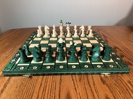 New Large Beautiful Detailed Travel Wooden Chess Set 21 In Board 4.25 In... - £85.36 GBP