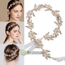 Gold Leaf Crystal Rhinestones Tiara Wedding Head Band Bridal Hair Headpi... - $17.99