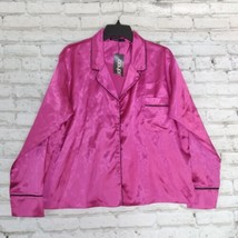 Bohoo PJ Top Womens Large Pink Satin Long Sleeve Button Up - $19.98