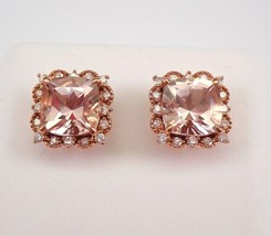 3.25Ct Cushion Cut Simulated Morganite Stud Earrings 14K Rose Gold Plated - £118.69 GBP