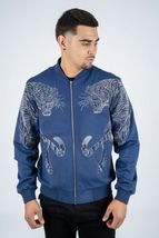 Mens Platini Bamber Jacket with Lion Rhinestone Design Zip up BMJ8133 Blue image 6