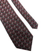 Joseph &amp; Feiss International Mens Necktie Maroon Black Gray Geometric Silk Tie - £7.37 GBP
