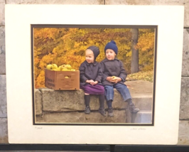 Amish Kids Photograph Double Matted 8x10 Unframed Wade Wilcox Fall Autumn Apples - £5.35 GBP