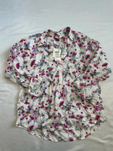 $70 Charter Club Floral Roll-Tab Sleeve Point Collar Top White Medium - $31.68