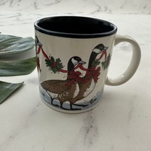 Potpourri Press Vintage Christmas Goose Holiday Coffee Mug Birds Holly 80s Cup - £13.97 GBP