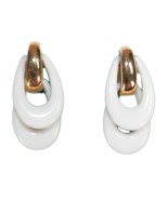Vtg Crown Trifari  Screw Back Earring White Hoop Dangle 60s Mod Lucite - €17,14 EUR