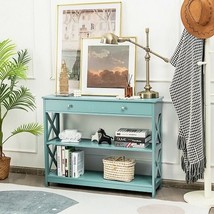 Console Table 3-Tier with Drawer and Storage Shelves-Turquoise - Color: ... - £145.75 GBP