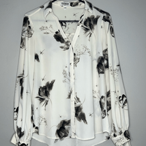 Express Portofino Ivory Floral Long Sleeve Chiffon Button Up Size S - £12.53 GBP