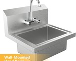 Stainless Steel Sink Wall Mount Hand Washing Sink with Faucet &amp; Back Spl... - £107.56 GBP