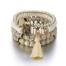 Women Bohemian Evil Eye Crystal Stackable Beads Multilayer Tassel Charm Stretch  - £3.99 GBP