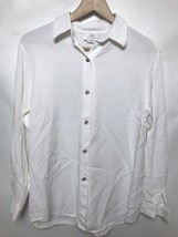 Soft Surroundings White Blouse Small Long Sleeve Tencel Mother of Pearl ... - £22.91 GBP