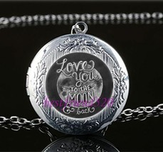 I Love You to Moon Cabochon LOCKET Pendant Silver Chain Necklace USA Ship #161 - £11.81 GBP