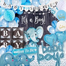 Oh Boy! Baby Shower Decorations blue baby elephant Baby Shower Set 150 pieces - £43.84 GBP