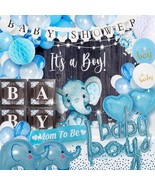 Oh Boy! Baby Shower Decorations blue baby elephant Baby Shower Set 150 p... - £43.79 GBP