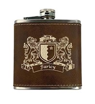 Faricy Irish Coat of Arms Leather Flask - Rustic Brown - £20.00 GBP