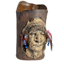 Native American Clay Vase – Handmade with Feathers, Beads – Chief Design... - $99.00