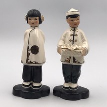 Vintage 1940&#39;s S-Quire Ceramics Asian Couple White Gown CA Pottery MCM - £35.60 GBP