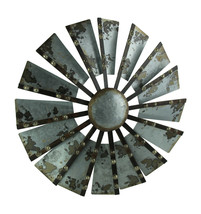 Scratch &amp; Dent Antiqued Galvanized Metal Windmill Wall Hanging 21 Inch Diameter - £26.42 GBP
