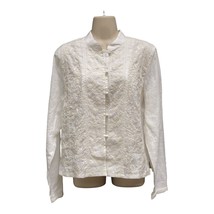 Vtg TALBOTS beautiful white with cream/tan embroidery asian style shirt ... - £26.87 GBP