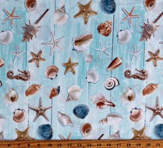 Cotton All Over Seashells Beach Summer Aqua Fabric Print by the Yard D653.28 - £10.32 GBP