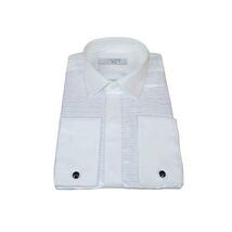 Men CEREMONIA Formal Tux Cotton Shirt Slim Fit Turkey #PLK 13 Crinkled White image 1