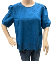 Lucky Brand Blue Embroidered Embroidered Eyelet Shirt Blouse Buttons in ... - £10.21 GBP