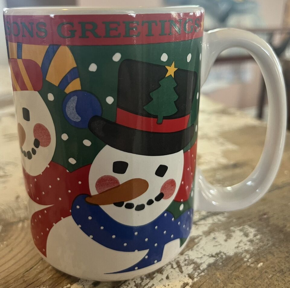 Vintage 1996 Riviera Van Beers Snowmen Stoneware Coffee Mug - $11.30