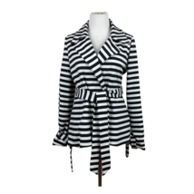 G.E.T Jacket Womens XS Black White Stripe Belted Stretch Knit Tie Waist ... - £23.68 GBP