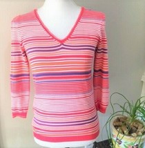 Eddie Bauer Sweater Pima Cotton Shirt Womens Size XS Coral Blue Striped ... - $6.79