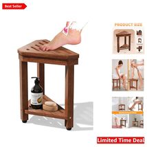 Versatile 15-Inch Corner Shower Bench with Storage Shelf - Acacia Wood F... - $72.22