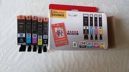 5-Pack OEM CANON PGI-250 PGBK, CLI251 B/C/M/Y Ink Cartridges w/ 50 Photo... - $55.99