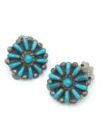 ZUNI sterling silver &amp; petit point turquoise clip-on earrings 1/2&quot; needl... - £35.18 GBP