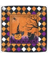 8 Dinner Plates Plastic Coated Haunted Halloween Jack-O-Lantern Made In USA - $13.47 CAD