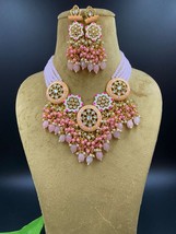 Indian Bollywood Bridal Gold Plated Pearl Enameled Kundan Jewelry Necklace Set - £36.78 GBP
