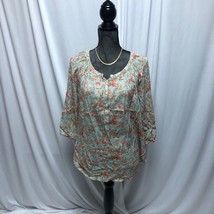 Chaps Blouse Womens Small Green Rust Maroon Floral Peasant Shirt - £9.35 GBP