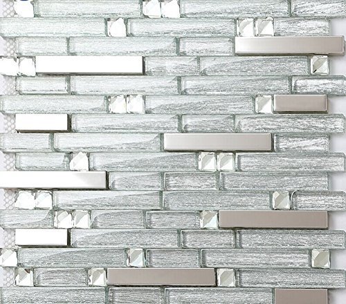 Glossy Glass Metal Linear Wall Tiles Silver Mosaic Shiny Backsplash Tile