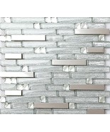 Glossy Glass Metal Linear Wall Tiles Silver Mosaic Shiny Backsplash Tile - £19.12 GBP+