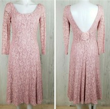 Vtg Lanz RSVP Sz 6 Pink Romantic Deep Back V Neck Lace Midi Dress Bridal... - £38.92 GBP