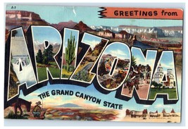 Greetings From Arizona The Grand Canyon State Postcard Linen Vintage - £9.68 GBP