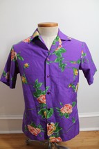 Vtg Hilo Hattie M Purple Hawaiian Floral Short Sleeve Poly Shirt Pomare ... - $28.49