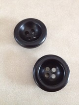 Pair Vintage Mid Century Cup Dome Shape Black Plastic Four Hole Buttons 3cm - $9.99