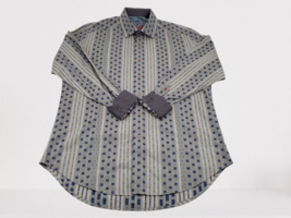 Robert Graham Mens SIZE MEDIUM Gray Blue Geo Squares Flip Cuff Long Sleeve Shirt - £40.42 GBP